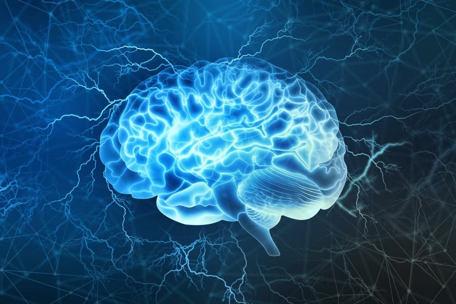 Grafika 3D symbolicznie obrazująca elektryczną aktywność ludzkiego mózgu.